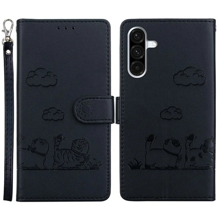 For Samsung Galaxy A26 5G Case RFID Blocking Kitten Pattern TPU+PU Leather Phone Cover - Black
