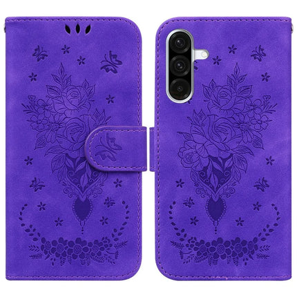 For Samsung Galaxy A56 5G  /  A36 5G Case PU Leather Wallet Phone Cover Butterfly Flower Imprint - Purple