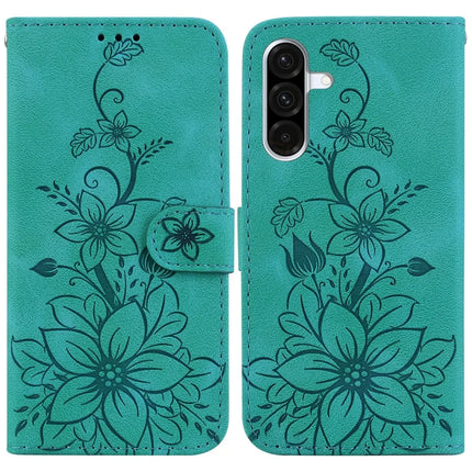 For Samsung Galaxy A56 5G  /  A36 5G Case Lily Flower Imprint Leather Phone Cover with Stand - Green