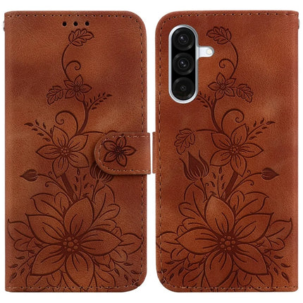 For Samsung Galaxy A56 5G  /  A36 5G Case Lily Flower Imprint Leather Phone Cover with Stand - Brown