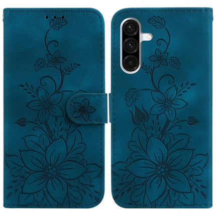 For Samsung Galaxy A56 5G  /  A36 5G Case Lily Flower Imprint Leather Phone Cover with Stand - Dark Blue