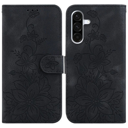 For Samsung Galaxy A56 5G  /  A36 5G Case Lily Flower Imprint Leather Phone Cover with Stand - Black