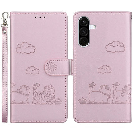 For Samsung Galaxy A56 5G  /  A36 5G Case RFID Blocking Kitten Pattern TPU+PU Leather Phone Cover - Pink