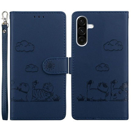 For Samsung Galaxy A56 5G  /  A36 5G Case RFID Blocking Kitten Pattern TPU+PU Leather Phone Cover - Blue