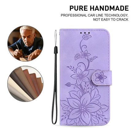 For OnePlus 13 Case Lily Flower Imprint Leather Phone Cover with Stand