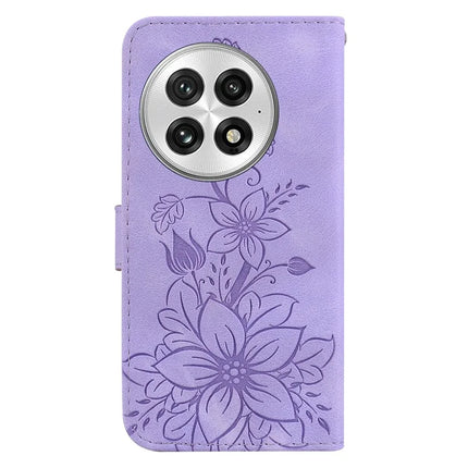 For OnePlus 13 Case Lily Flower Imprint Leather Phone Cover with Stand
