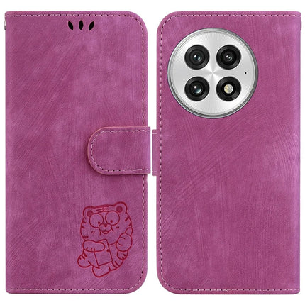 For OnePlus 13 Wallet Case Tiger Imprint Leather Shockproof Phone Cover - Rose