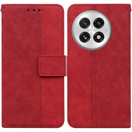 For OnePlus 13 Case Geometry Pattern Leather Wallet Phone Cover - Red