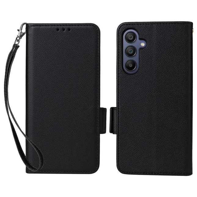 For Samsung Galaxy A26 5G Case Litchi Texture PU Leather Wallet Flip Phone Cover - Black