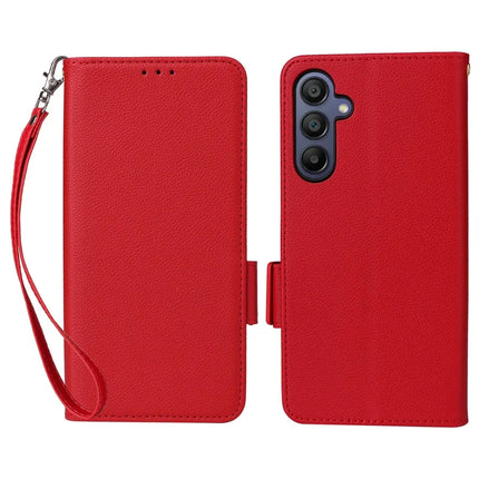 For Samsung Galaxy A26 5G Case Litchi Texture PU Leather Wallet Flip Phone Cover - Red