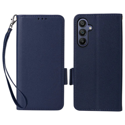 For Samsung Galaxy A26 5G Case Litchi Texture PU Leather Wallet Flip Phone Cover - Dark Blue