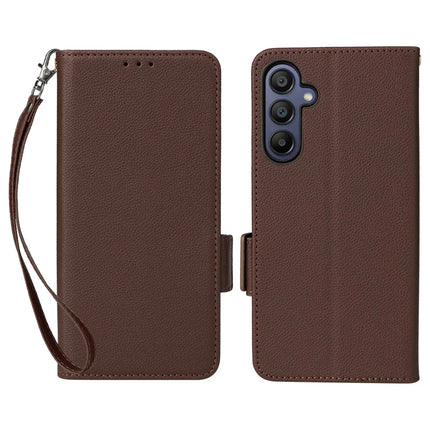 For Samsung Galaxy A26 5G Case Litchi Texture PU Leather Wallet Flip Phone Cover - Brown