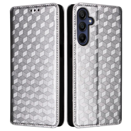 For Samsung Galaxy A26 5G Wallet Case Rhombus Imprinted Leather Phone Cover - Silver