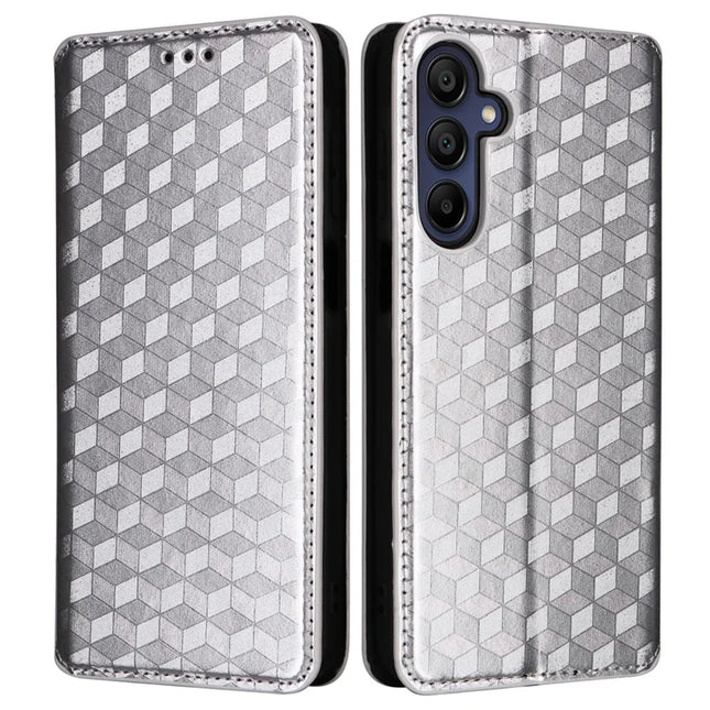 For Samsung Galaxy A26 5G Wallet Case Rhombus Imprinted Leather Phone Cover - Silver
