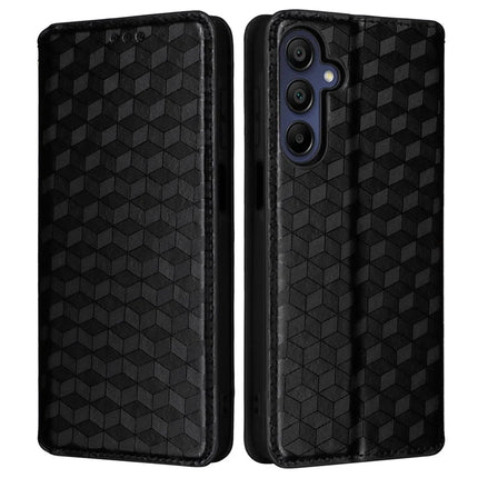 For Samsung Galaxy A26 5G Wallet Case Rhombus Imprinted Leather Phone Cover - Black
