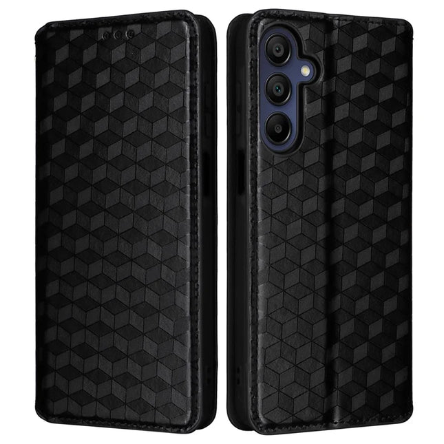 For Samsung Galaxy A26 5G Wallet Case Rhombus Imprinted Leather Phone Cover - Black