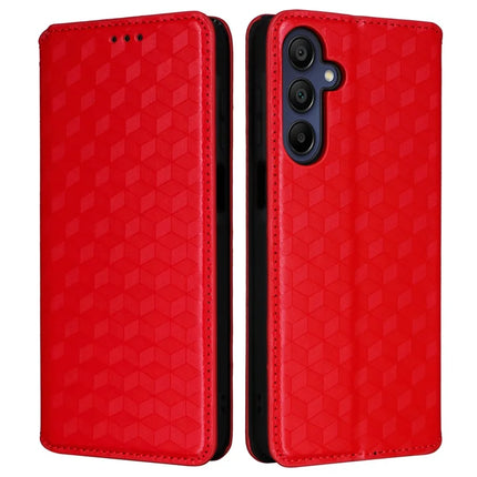 For Samsung Galaxy A26 5G Wallet Case Rhombus Imprinted Leather Phone Cover - Red