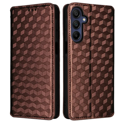 For Samsung Galaxy A26 5G Wallet Case Rhombus Imprinted Leather Phone Cover - Brown
