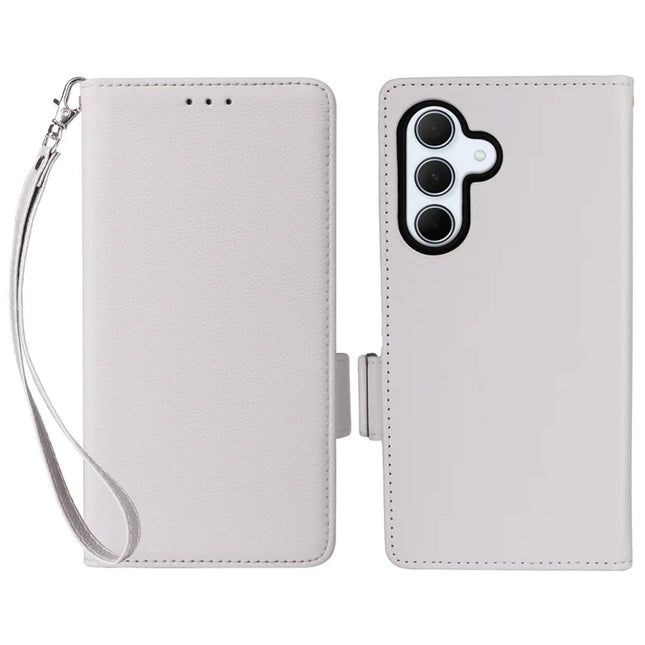 For Samsung Galaxy A56 5G Case Litchi Texture PU Leather Wallet Flip Phone Cover - White