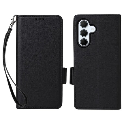 For Samsung Galaxy A56 5G Case Litchi Texture PU Leather Wallet Flip Phone Cover - Black