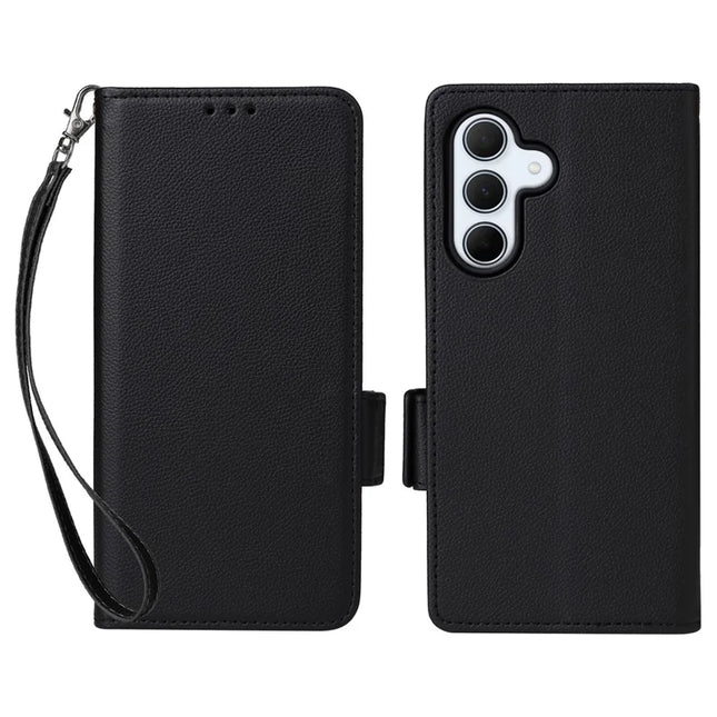 For Samsung Galaxy A56 5G Case Litchi Texture PU Leather Wallet Flip Phone Cover - Black