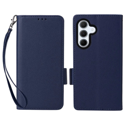 For Samsung Galaxy A56 5G Case Litchi Texture PU Leather Wallet Flip Phone Cover - Dark Blue