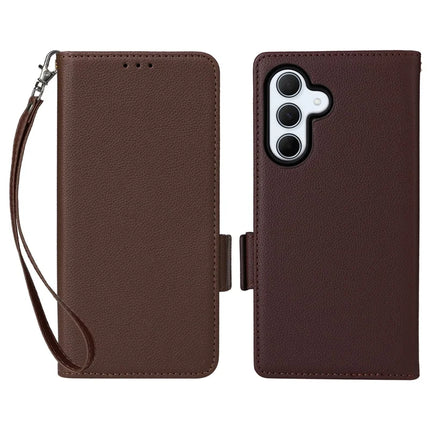 For Samsung Galaxy A56 5G Case Litchi Texture PU Leather Wallet Flip Phone Cover - Brown