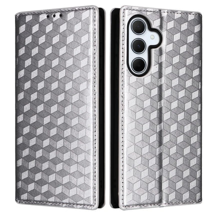 For Samsung Galaxy A56 5G Wallet Case Rhombus Imprinted Leather Phone Cover - Silver