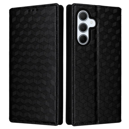 For Samsung Galaxy A56 5G Wallet Case Rhombus Imprinted Leather Phone Cover - Black