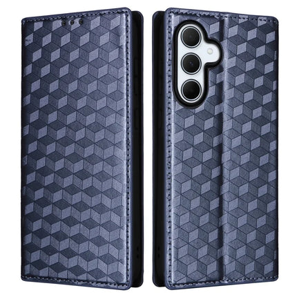 For Samsung Galaxy A56 5G Wallet Case Rhombus Imprinted Leather Phone Cover - Blue