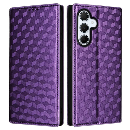 For Samsung Galaxy A56 5G Wallet Case Rhombus Imprinted Leather Phone Cover - Purple