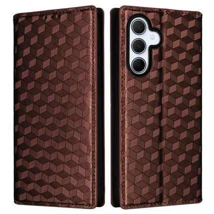 For Samsung Galaxy A56 5G Wallet Case Rhombus Imprinted Leather Phone Cover - Brown