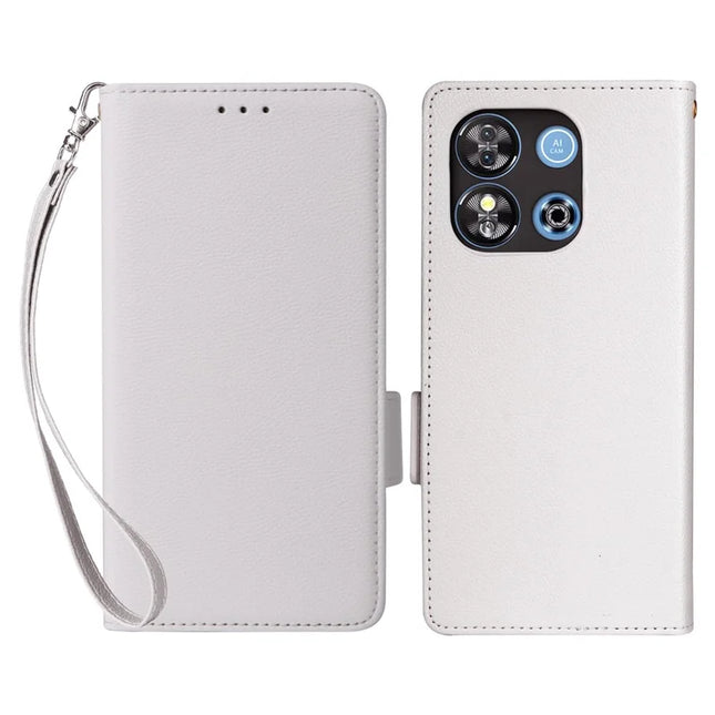 For Oukitel C57 Pro / C57s Case Litchi Texture PU Leather Wallet Flip Phone Cover -  White