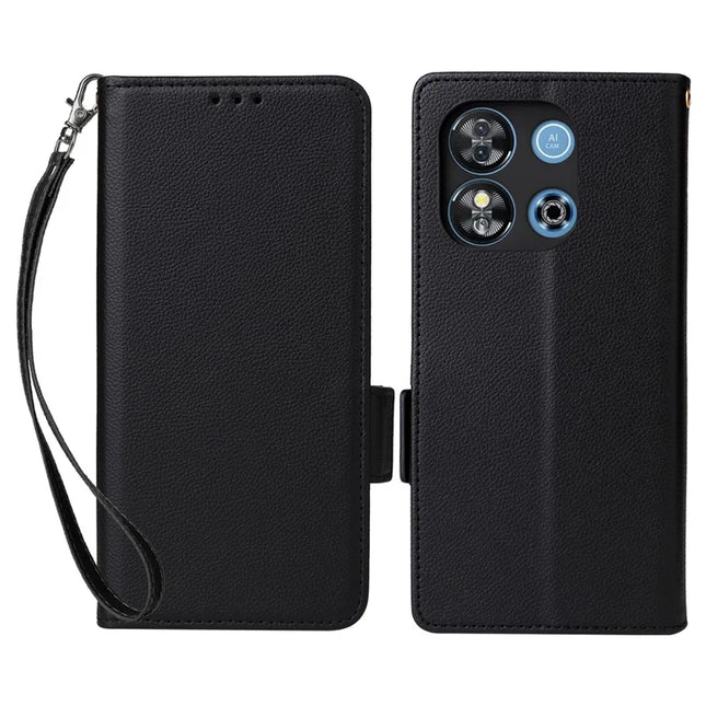 For Oukitel C57 Pro / C57s Case Litchi Texture PU Leather Wallet Flip Phone Cover -  Black