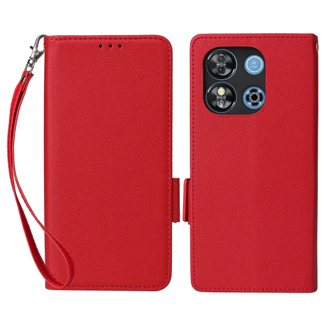 For Oukitel C57 Pro / C57s Case Litchi Texture PU Leather Wallet Flip Phone Cover -  Red
