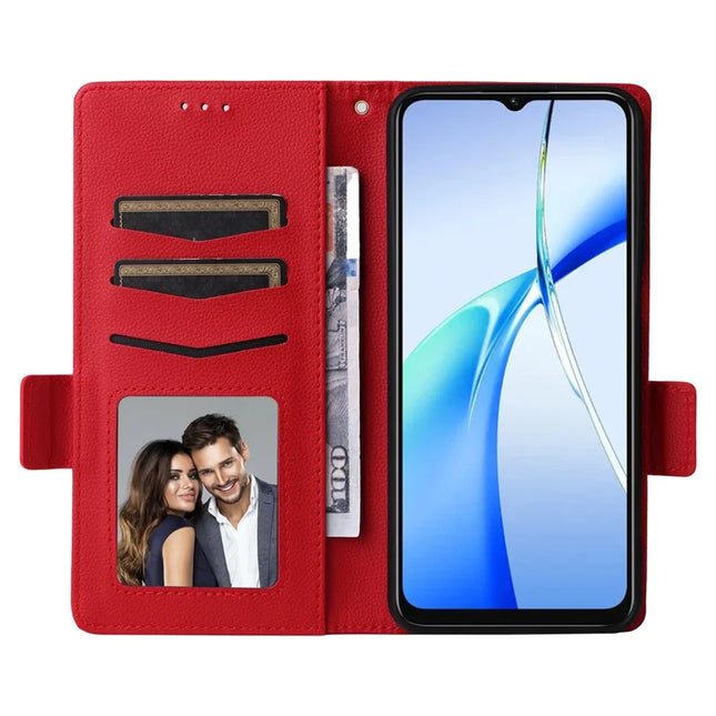 For Oukitel C57 Pro / C57s Case Litchi Texture PU Leather Wallet Flip Phone Cover -  Red