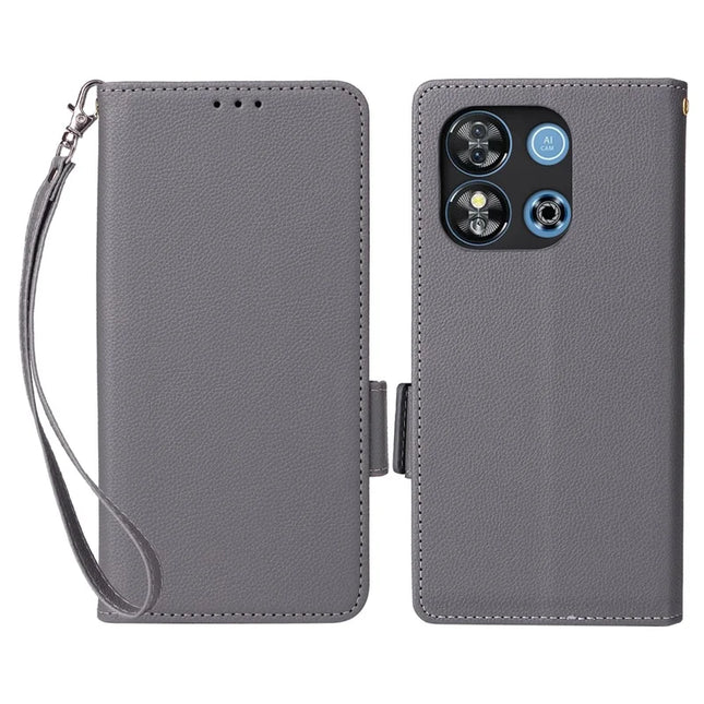 For Oukitel C57 Pro / C57s Case Litchi Texture PU Leather Wallet Flip Phone Cover -  Grey