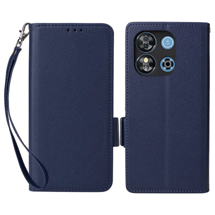For Oukitel C57 Pro / C57s Case Litchi Texture PU Leather Wallet Flip Phone Cover -  Dark Blue