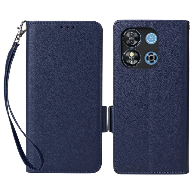For Oukitel C57 Pro / C57s Case Litchi Texture PU Leather Wallet Flip Phone Cover -  Dark Blue