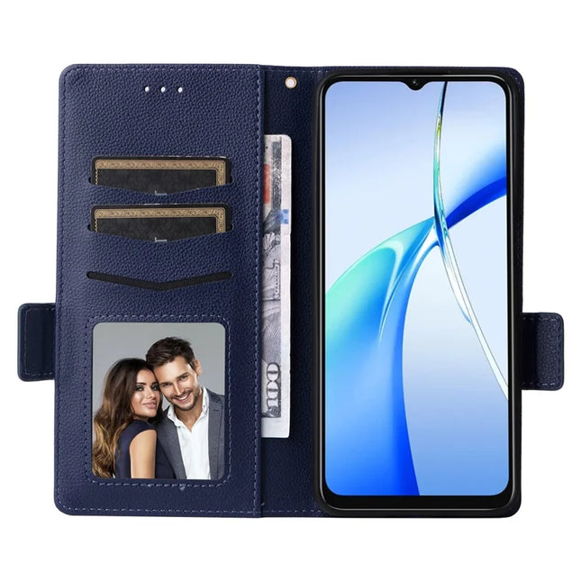 For Oukitel C57 Pro / C57s Case Litchi Texture PU Leather Wallet Flip Phone Cover -  Dark Blue
