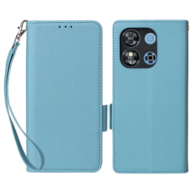 For Oukitel C57 Pro / C57s Case Litchi Texture PU Leather Wallet Flip Phone Cover -  Baby Blue