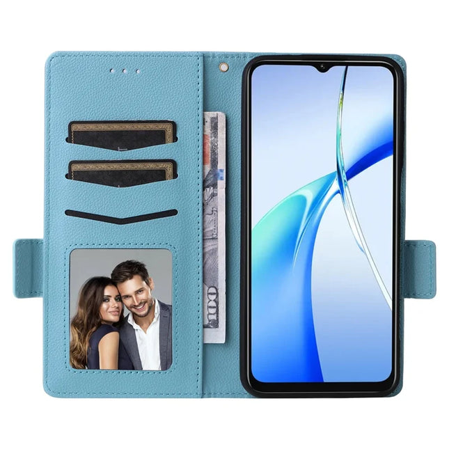 For Oukitel C57 Pro / C57s Case Litchi Texture PU Leather Wallet Flip Phone Cover -  Baby Blue