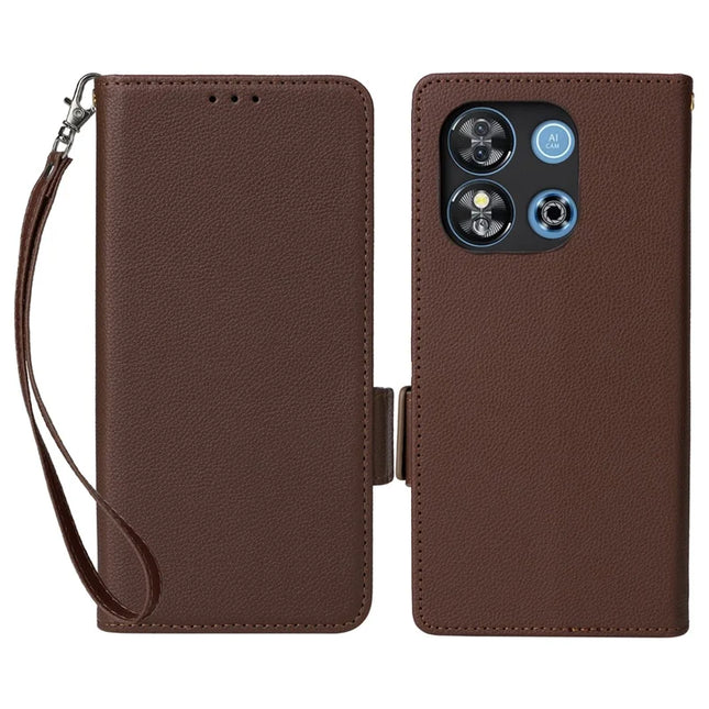 For Oukitel C57 Pro / C57s Case Litchi Texture PU Leather Wallet Flip Phone Cover -  Brown