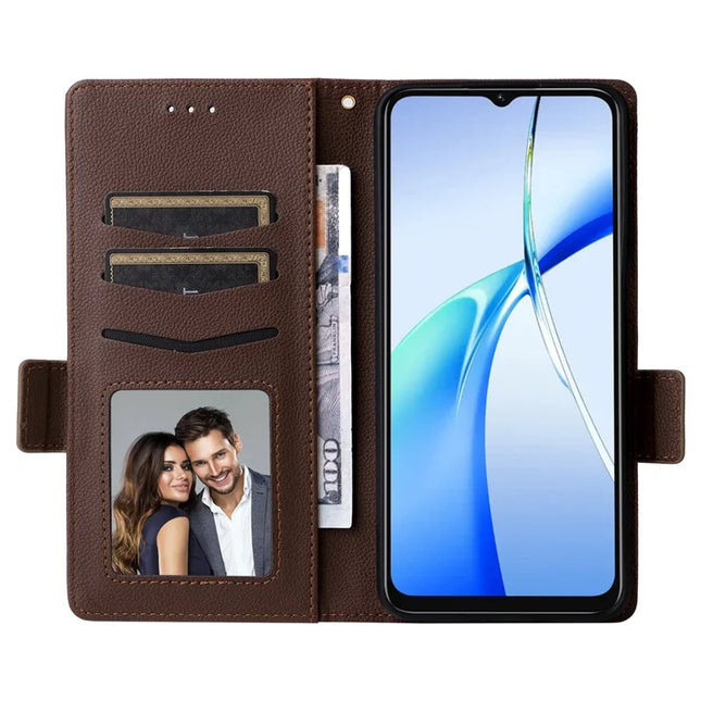 For Oukitel C57 Pro / C57s Case Litchi Texture PU Leather Wallet Flip Phone Cover -  Brown