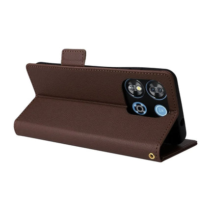 For Oukitel C57 Pro / C57s Case Litchi Texture PU Leather Wallet Flip Phone Cover -  Brown