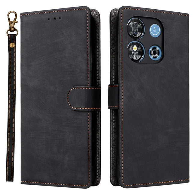 For Oukitel C57 Pro / C57s Wallet Case RFID Blocking PU Leather Cover Stand View - Black