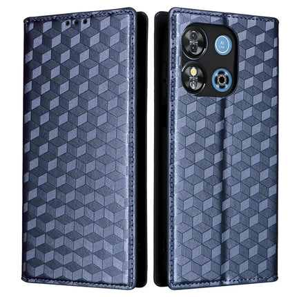 For Oukitel C57 Pro / C57s Wallet Case Rhombus Imprinted Leather Phone Cover - Blue