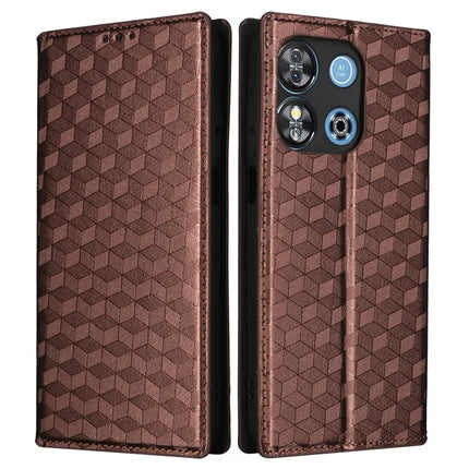 For Oukitel C57 Pro / C57s Wallet Case Rhombus Imprinted Leather Phone Cover - Brown