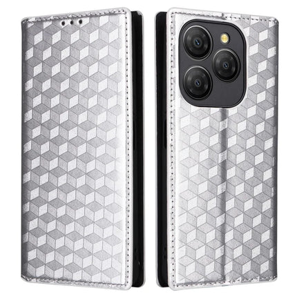 For Blackview Shark 9 5G Wallet Case Rhombus Imprinted Leather Phone Cover - Silver