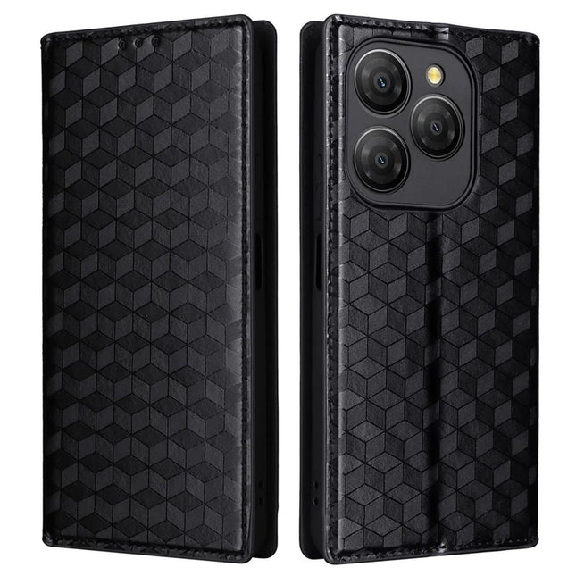 For Blackview Shark 9 5G Wallet Case Rhombus Imprinted Leather Phone Cover - Black
